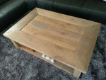 Eiken salontafel gerookt en wit geolied met 2 grote lade's